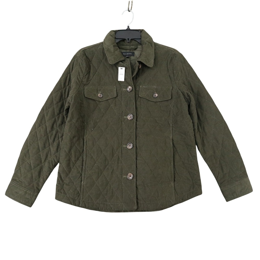 Talbots Quilted Corduroy Jacket Womens M Diamond Stitch Button Front Barn Coat
